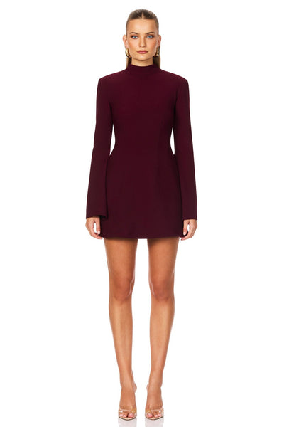 Nookie Caroline High Neck Mini Dress - Wine - SHOPJAUS - JAUS