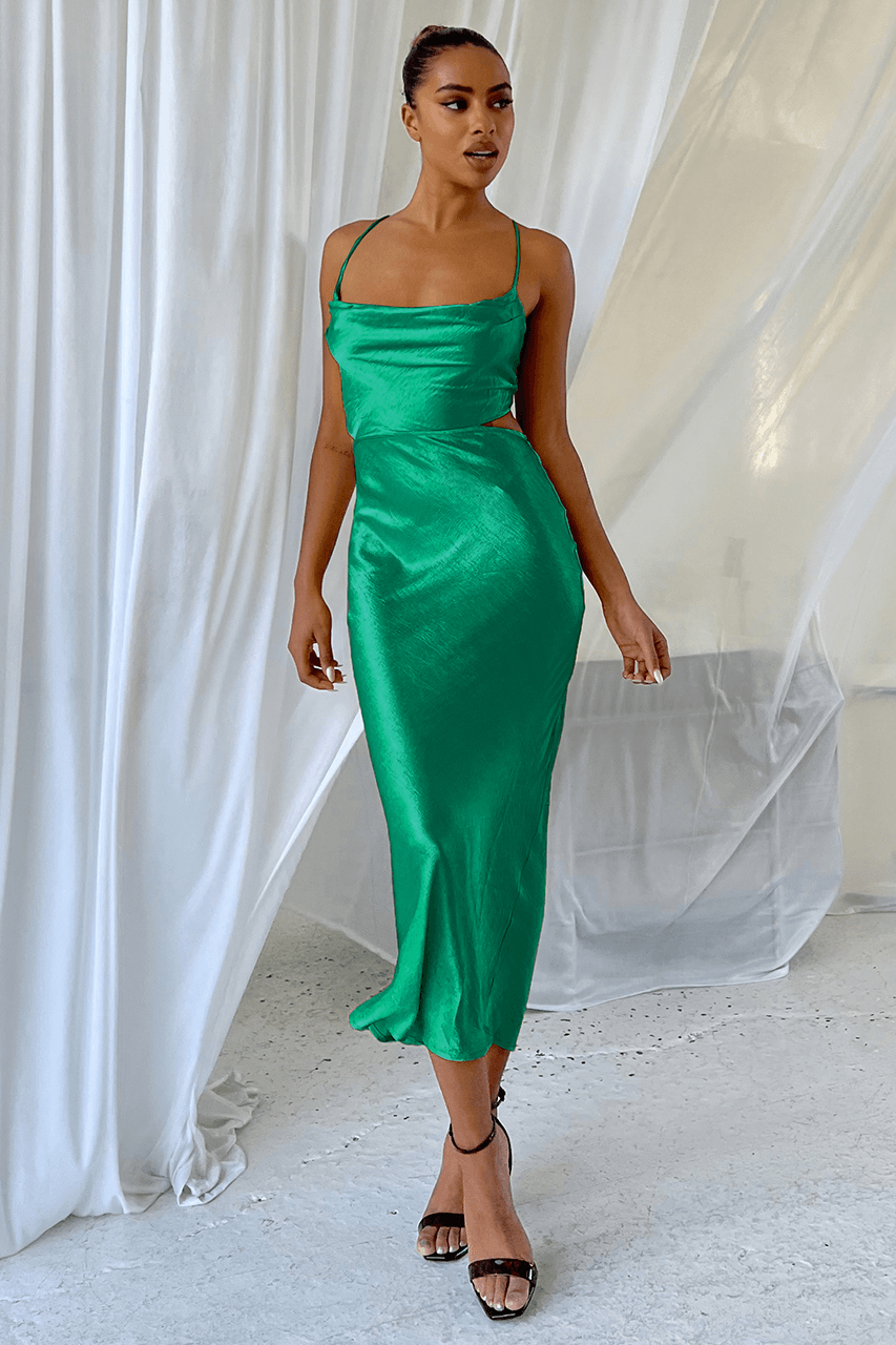 Emerald green top satin slip dress