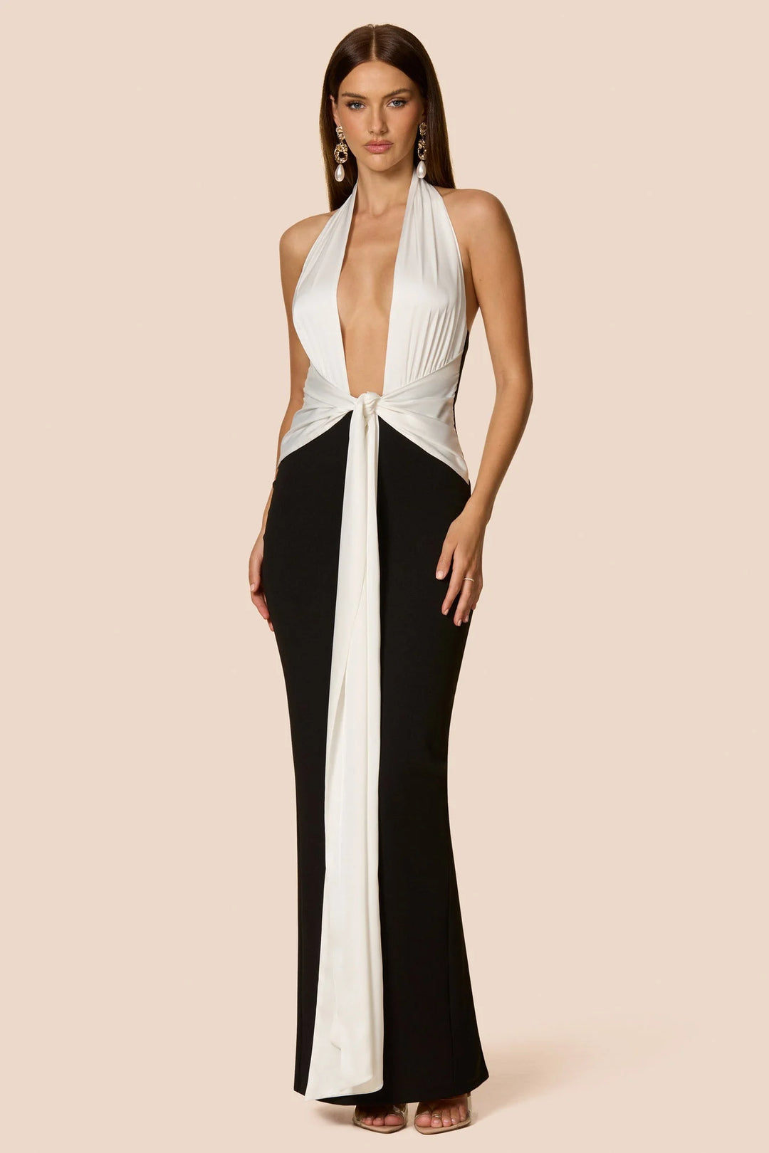Nookie Chiara Halter Gown - Black/White | JAUS