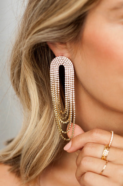 Crystal Drape Fringe Earrings - JAUS