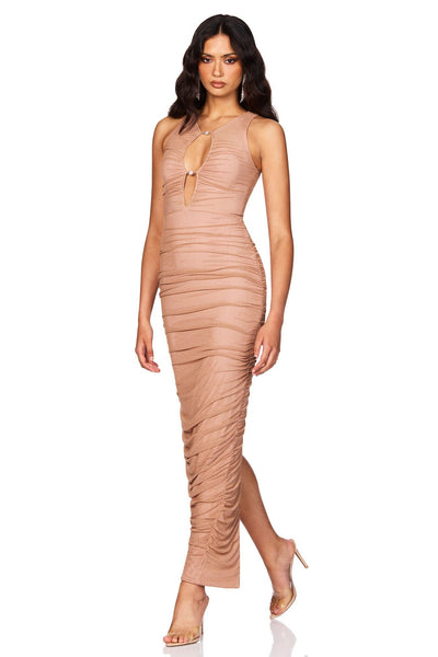 Nookie Crystal Halter Maxi Dress - Nude - SHOPJAUS - JAUS