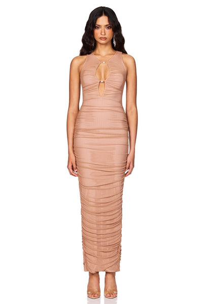 Nookie Crystal Halter Maxi Dress - Nude - SHOPJAUS - JAUS