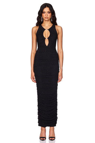 Nookie Crystal Halter Maxi Dress - Black - SHOPJAUS - JAUS