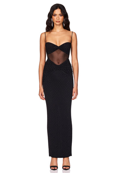 Nookie Crystal Mesh Maxi Dress - Black - SHOPJAUS - JAUS