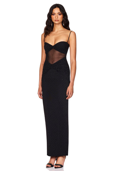 Nookie Crystal Mesh Maxi Dress - Black - SHOPJAUS - JAUS