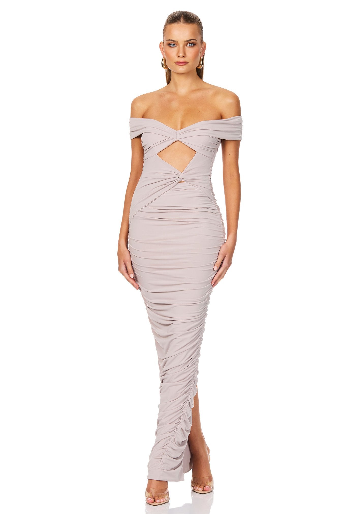 long sleeve plunge dress maxi Shona Joy - La Lune Plunged Long Sleeve Maxi Dress - Gold