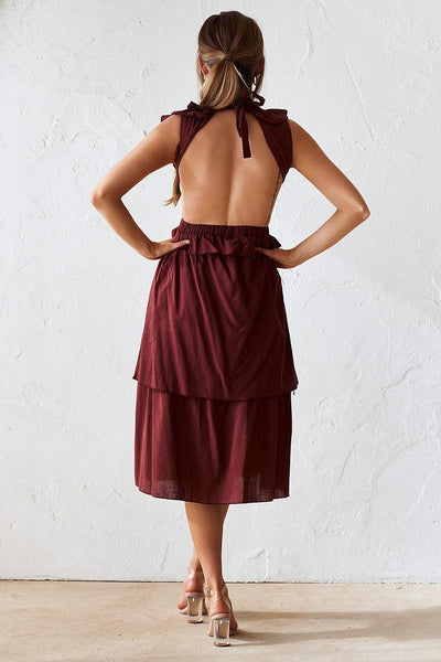 Darina Midi Dress - Burgundy - JAUS