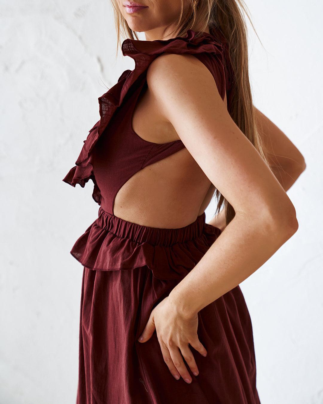 Darina Midi Dress - Burgundy - JAUS