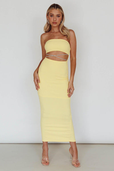 Diamonds Midi Dress - Yellow - JAUS