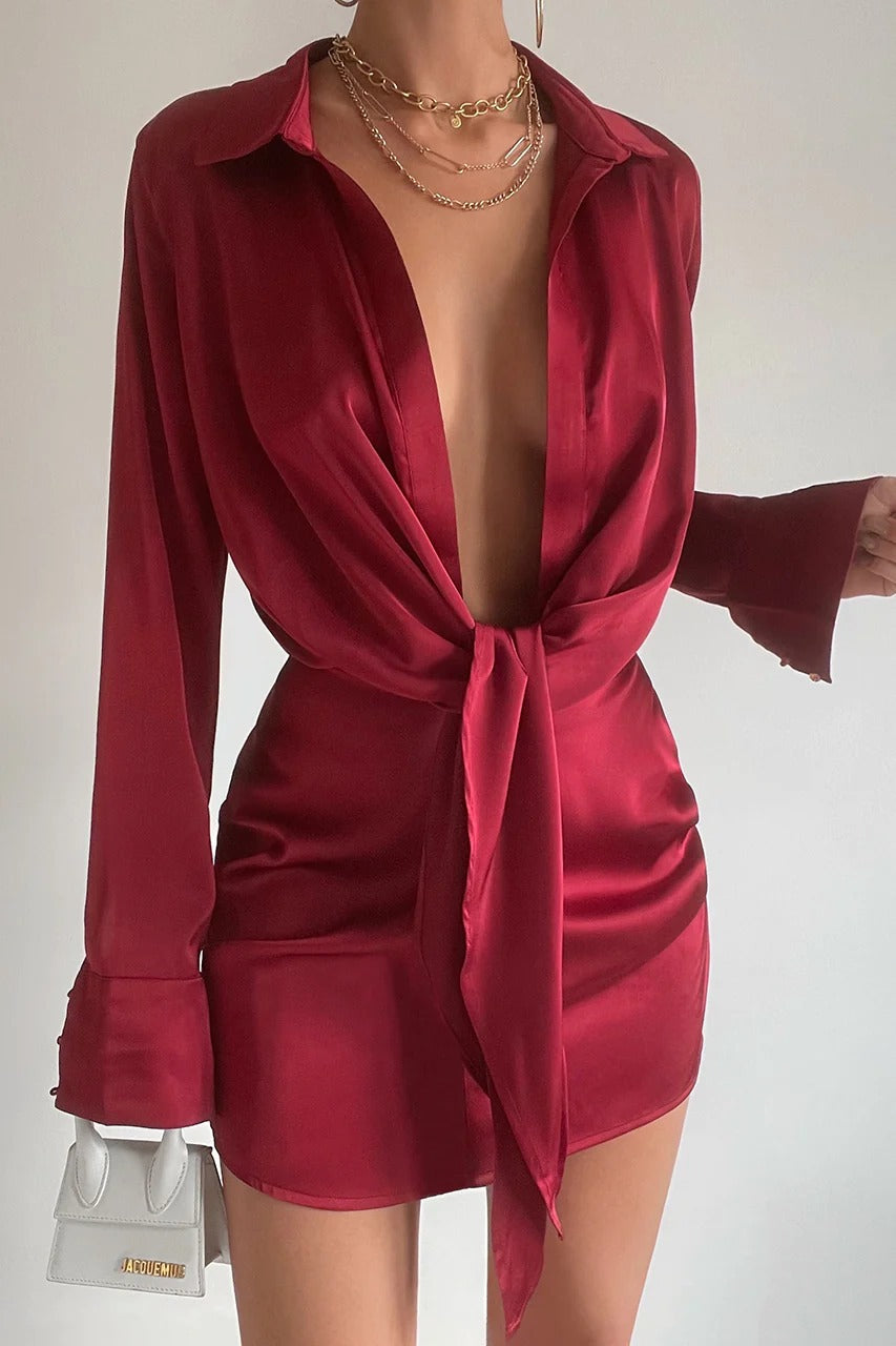 Aja Silk Dress - Merlot - SHOPJAUS - JAUS