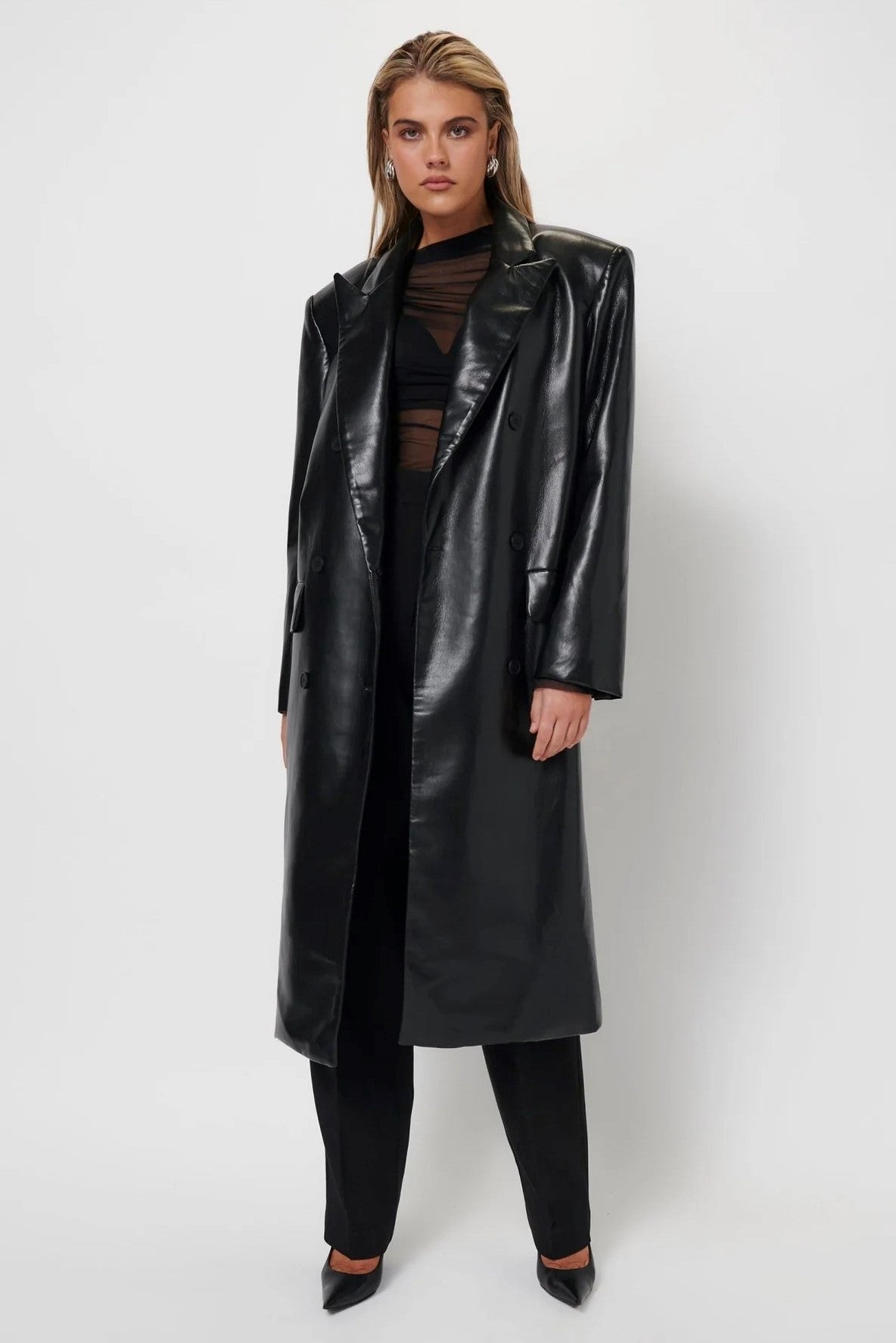 Leather Trench Coat - Black - SHOPJAUS - JAUS