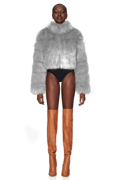 Nookie Tatiana Faux Fur Crop Jacket - Grey - SHOPJAUS - JAUS