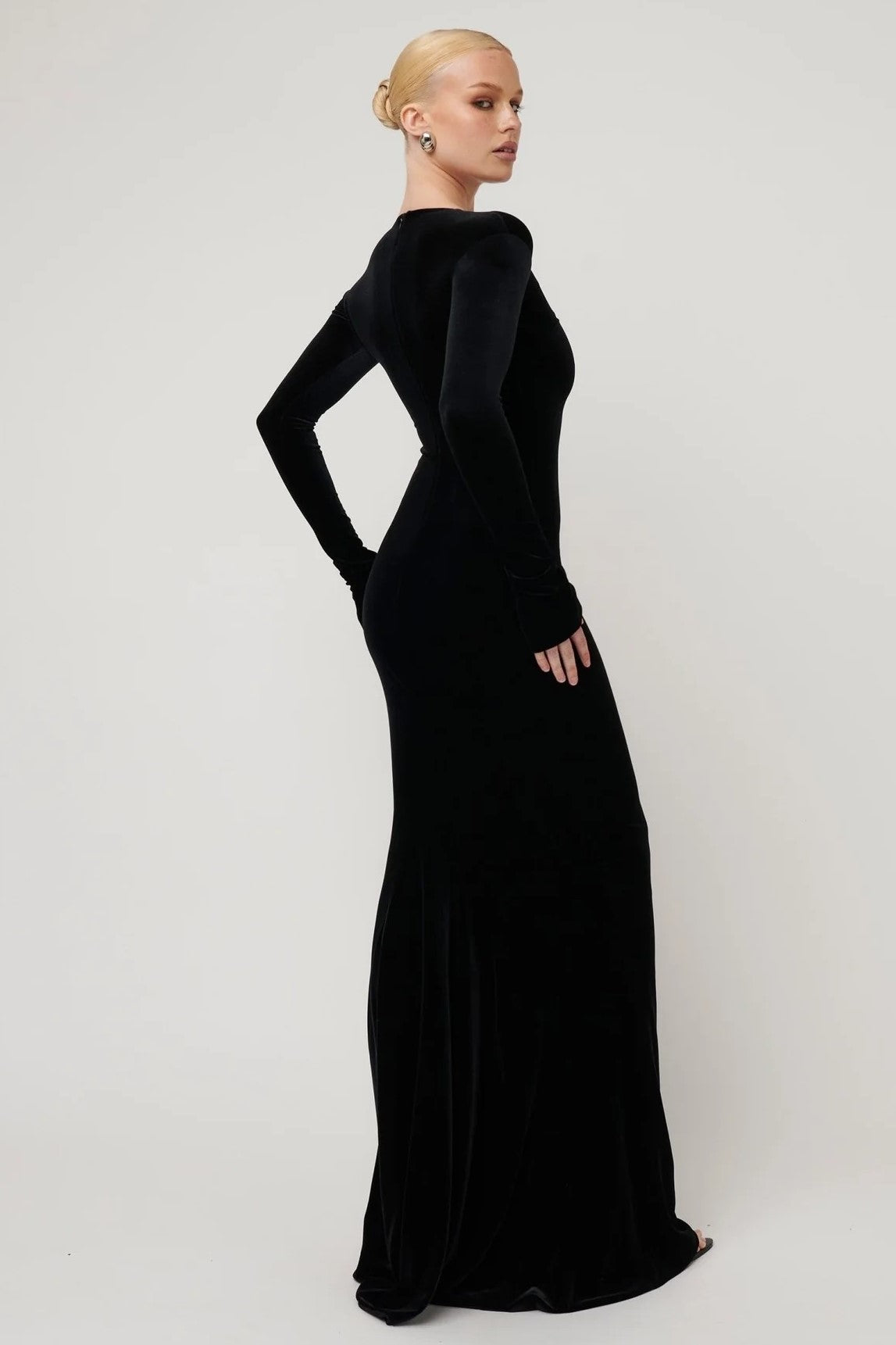 Short Maxi Dresses Fashion Nova Black Velvet Dress ZENAIDA BLACK CUTOUT  HIGH SLIT VELVET GOWN  Arelia's