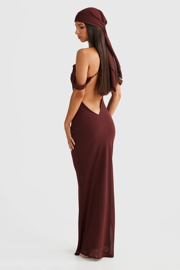 Vienna Bias Cut Gown - Brown | JAUS