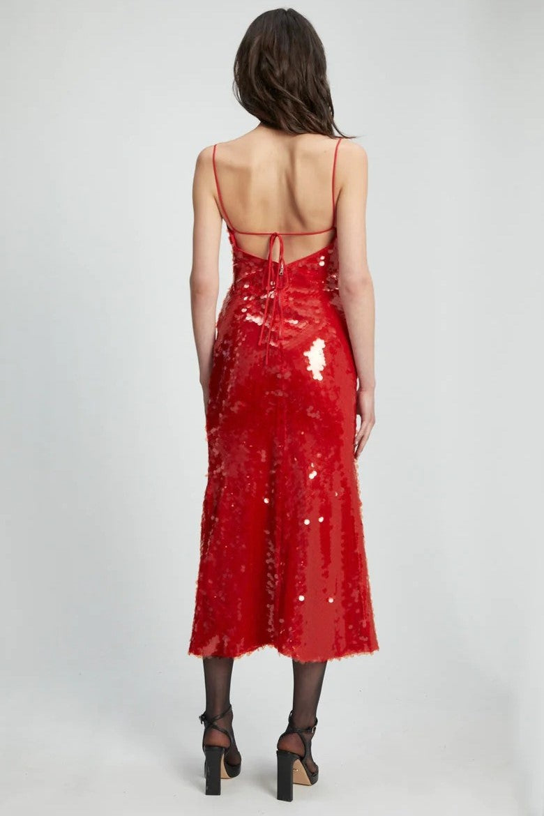 open lace back dress Stunning Mermaid Sequin Prom Dress with Plunging V-Neck and High Slit FD3489 Red / US16 main image 0