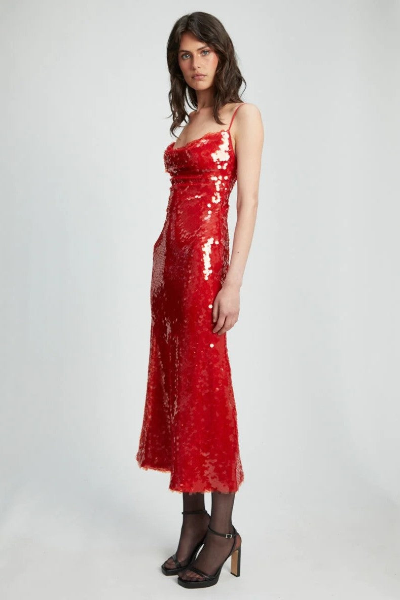 fitted lace wedding dress Karina Sequin Maxi Dress - Red