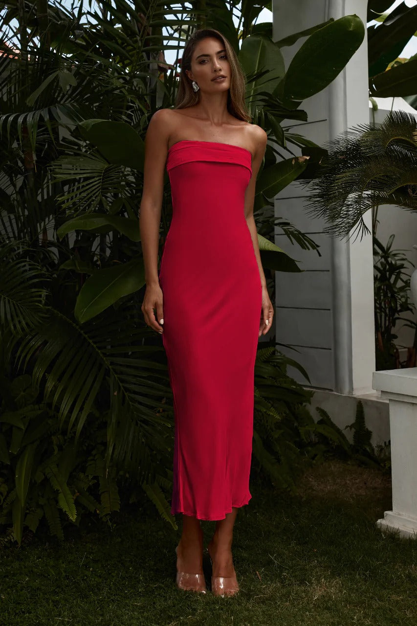 Pere Long Midi Dress - Red - SHOPJAUS - JAUS