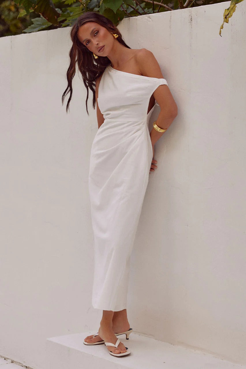 Jasmin Midi Dress - White - SHOPJAUS - JAUS