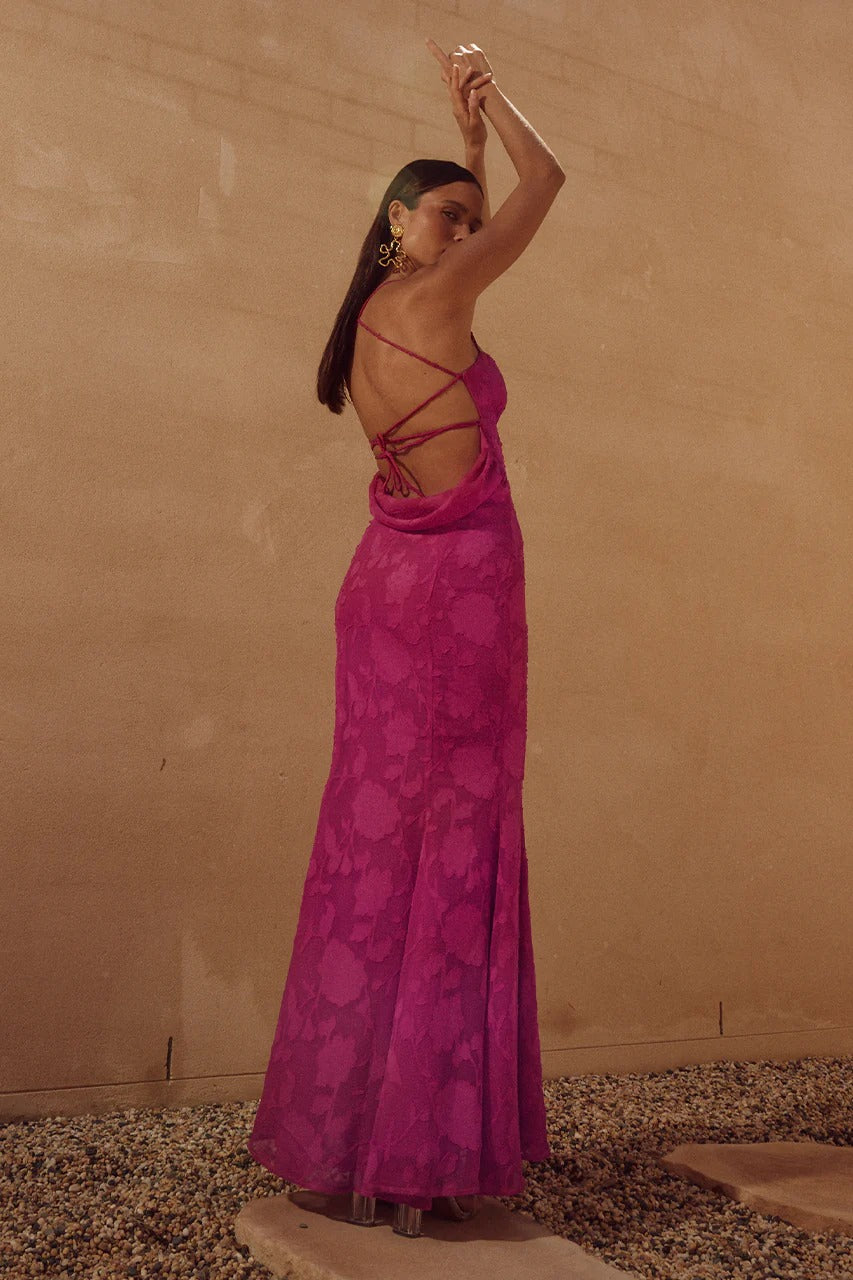 chinese dress ladies Magenta Mesh Maxi Dress main image 1