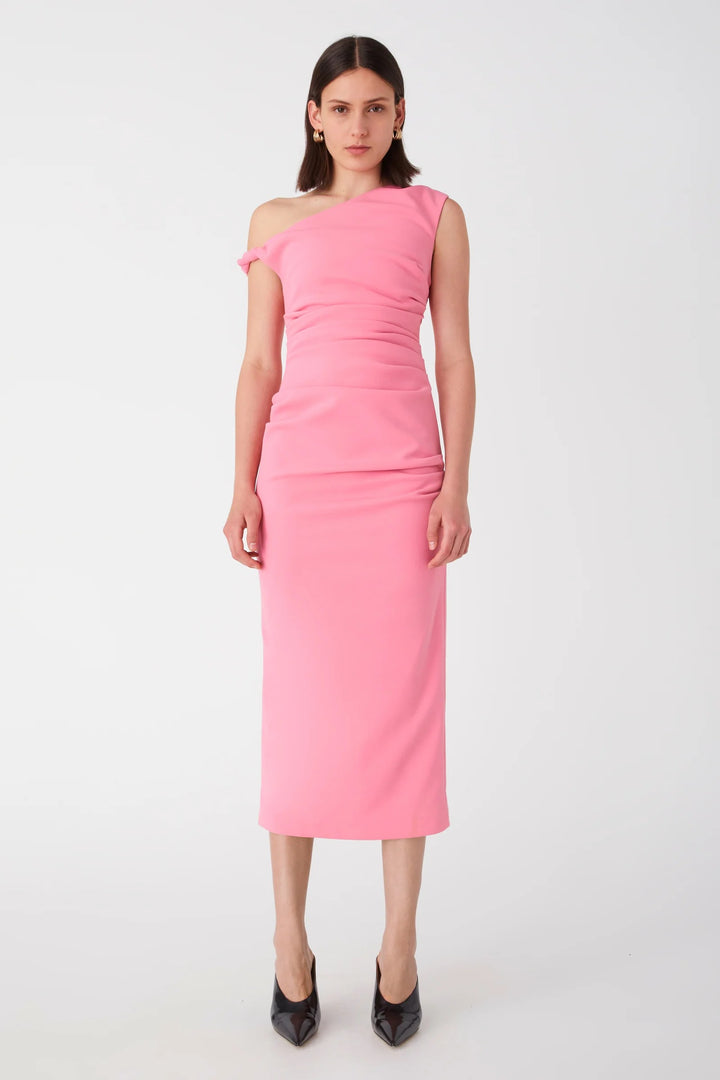 needle and thread alaska midi dress Needle & Thread Araminta Lace Round Neck Midi Dress In Pink