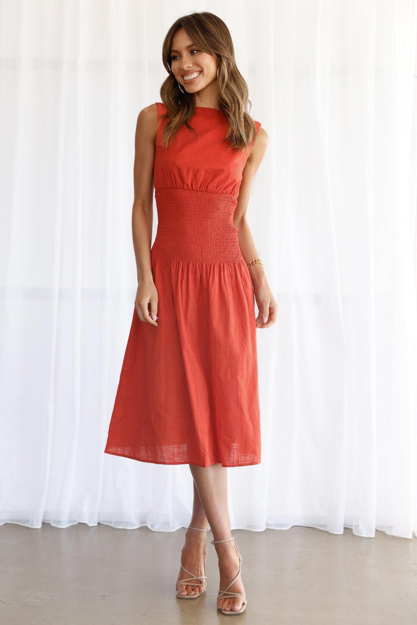 Emory Linen Dress - Rust - JAUS