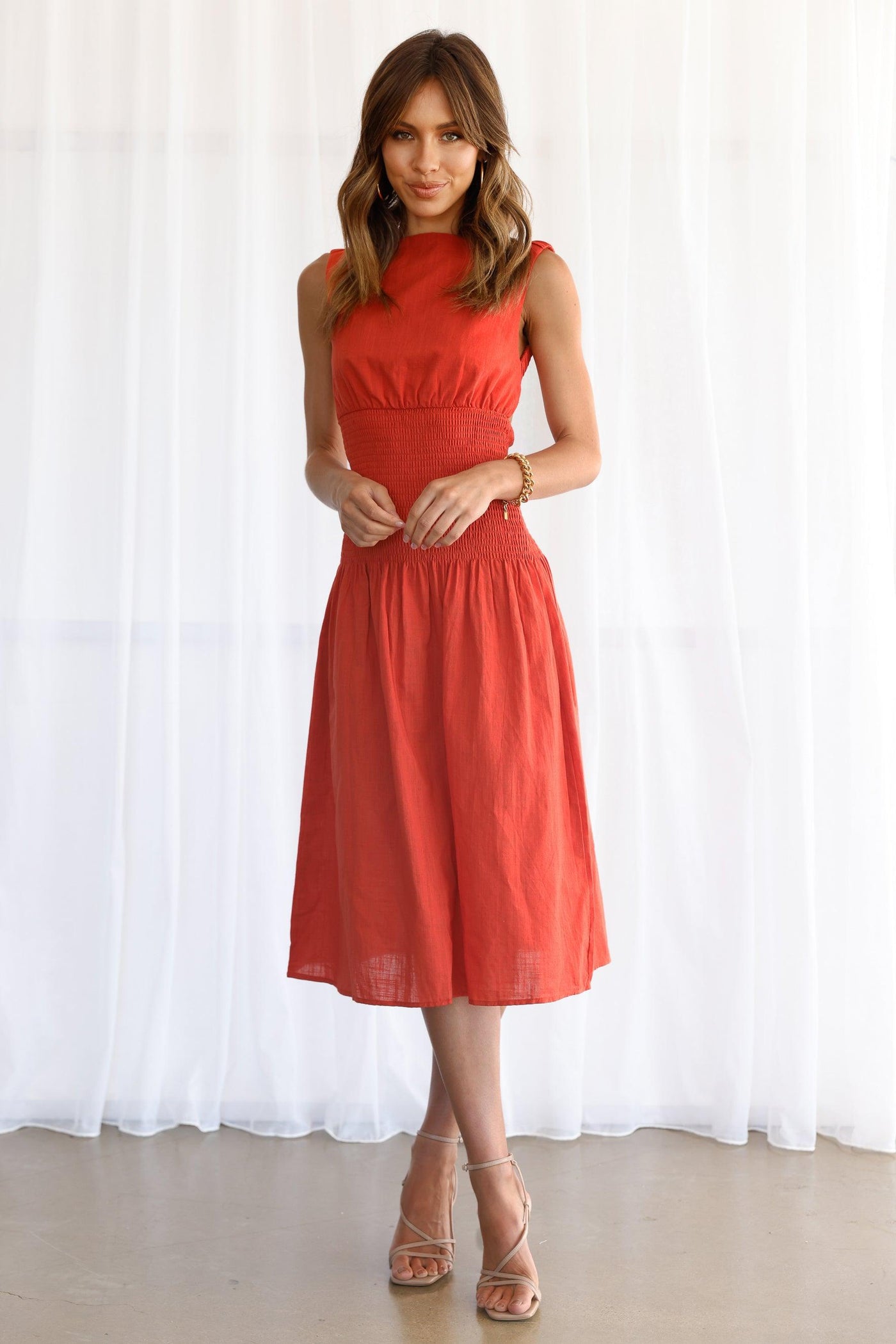 Emory Linen Dress - Rust - JAUS
