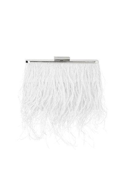 Estelle Feathered Clutch - White - JAUS