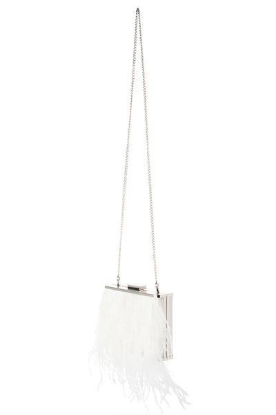 Estelle Feathered Clutch - White - JAUS