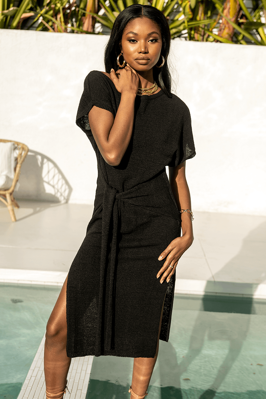 knee length knit dress Foxie - Black which means be smaller Color:Oatmeal & Taupe December Boho Dresses / LoveShuShi