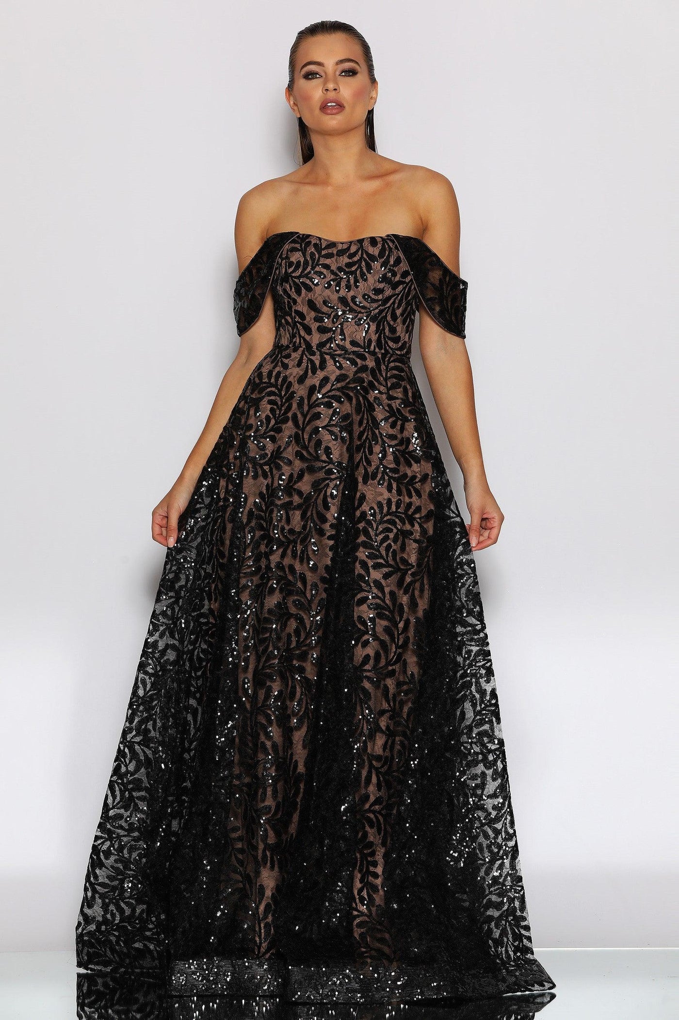 Gemma Gown - Black/Nude - JAUS