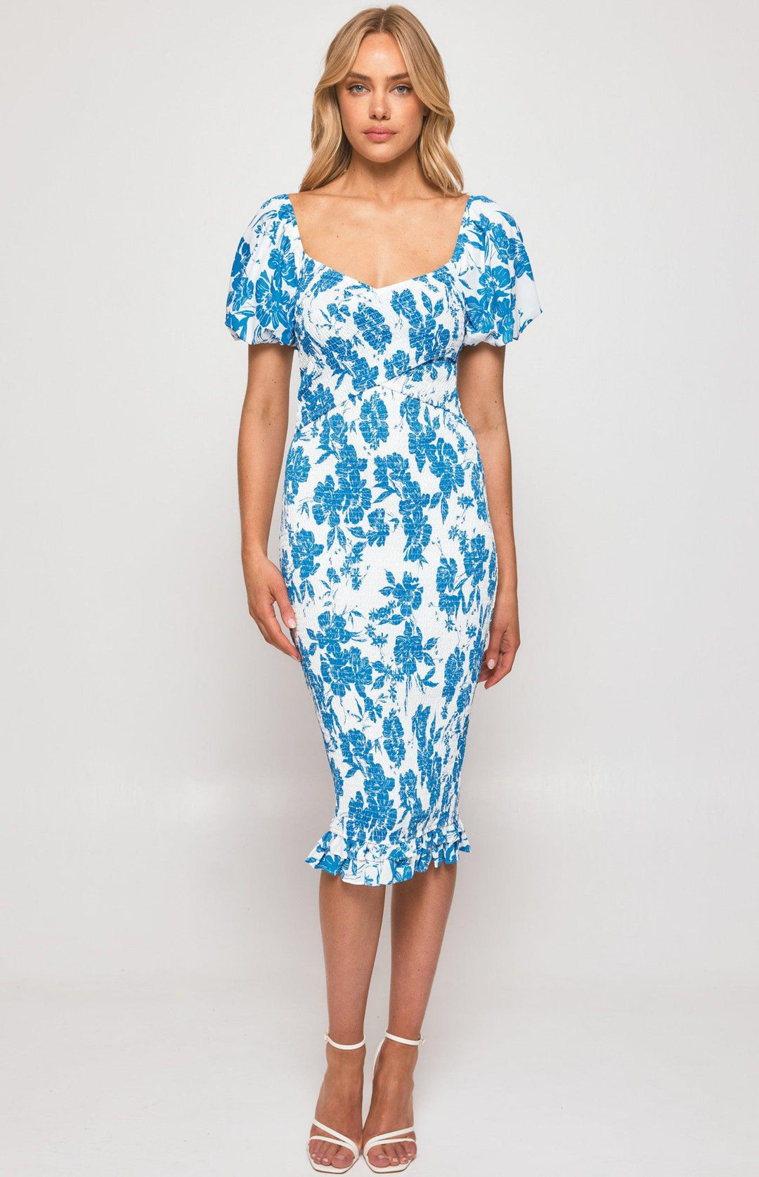 Gia Shirred Midi Dress - Blue Gia Shirred Midi Dress - Blue
