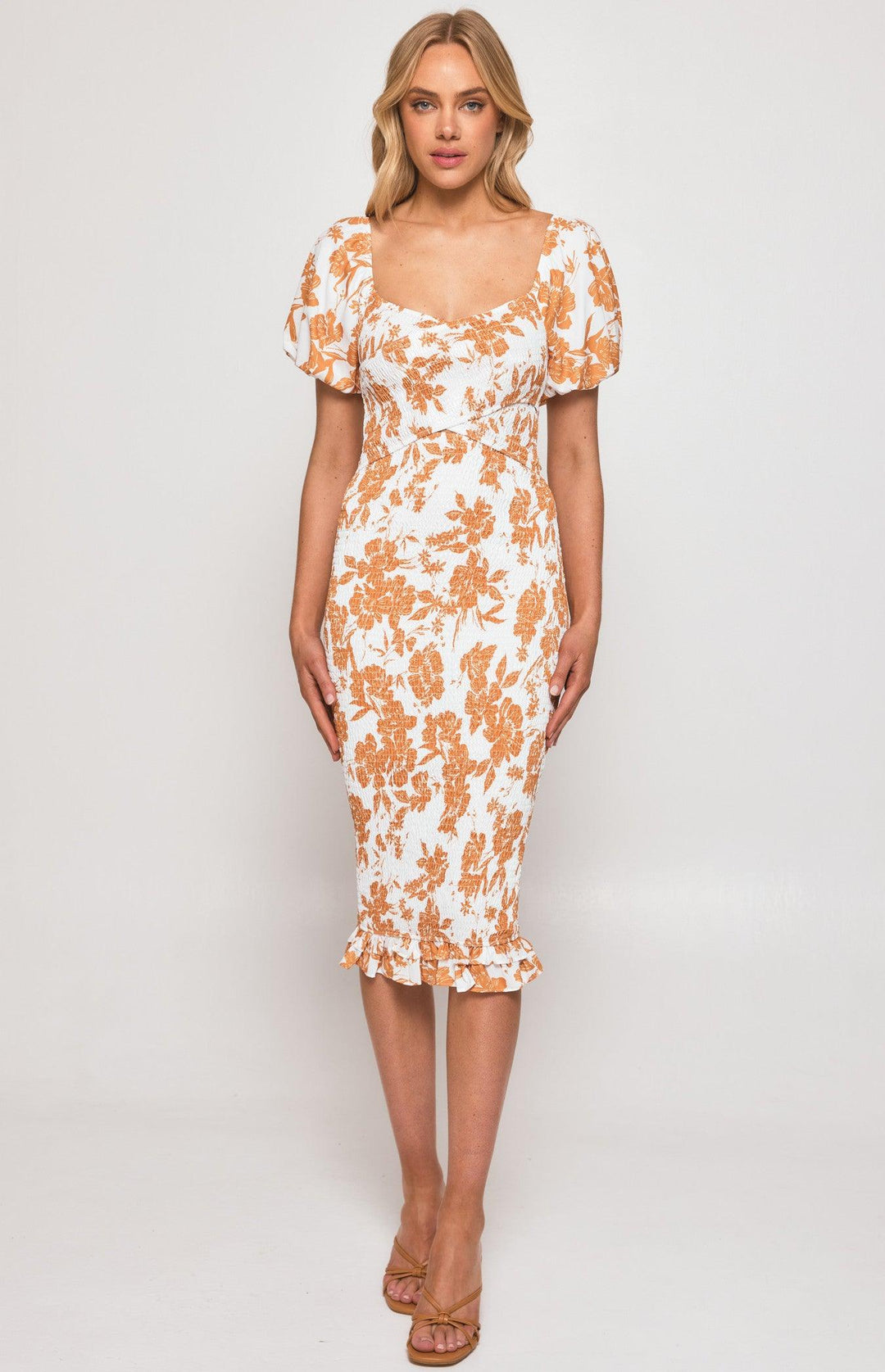GIA Shirred Midi Dress - Tan Medium / Tan