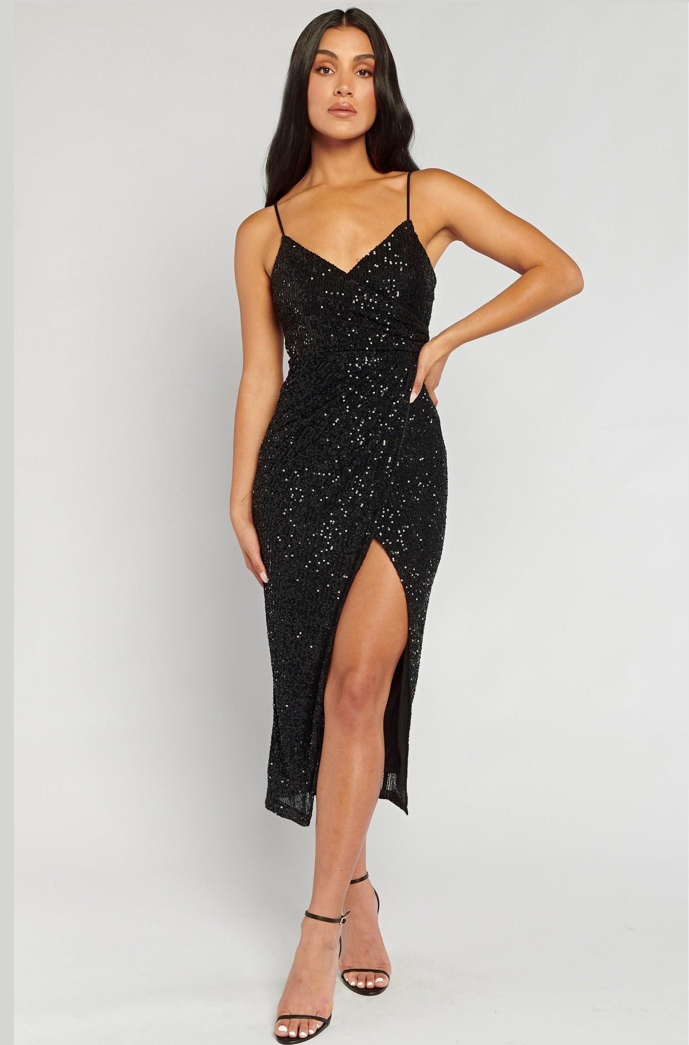 Gianna Sequin Dress - Black - JAUS