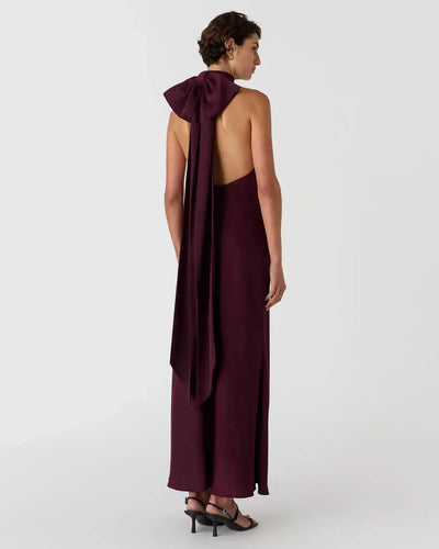 Misha Evianna Satin Gown - Wine - SHOPJAUS - JAUS