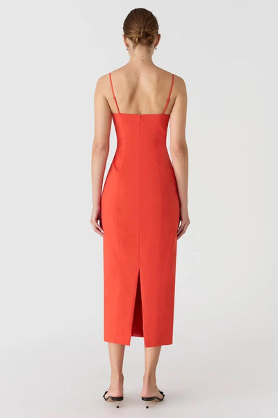 Misha Lena Sateen Midi Dress - Tangerine Red - SHOPJAUS - JAUS