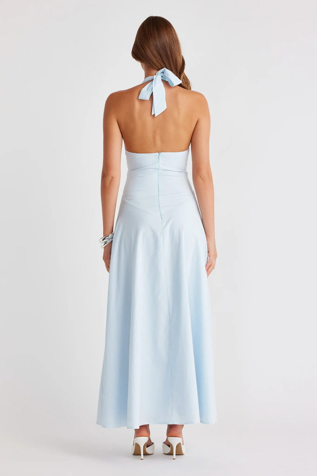 blue yellow maxi dress Sky Blue Midi Wedding-Guest Dress with Polka Dots– PromGirl main image 1