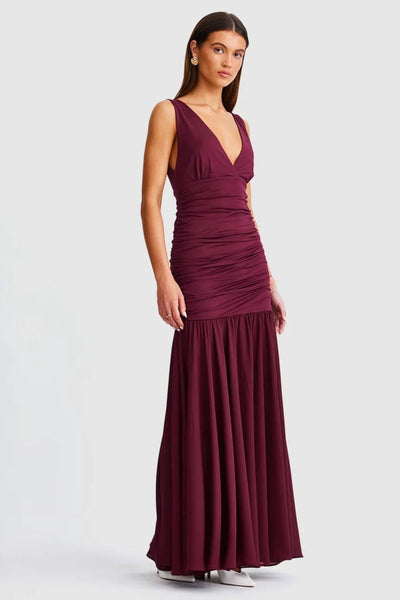 Neve V-Neck Maxi Dress - Cranberry