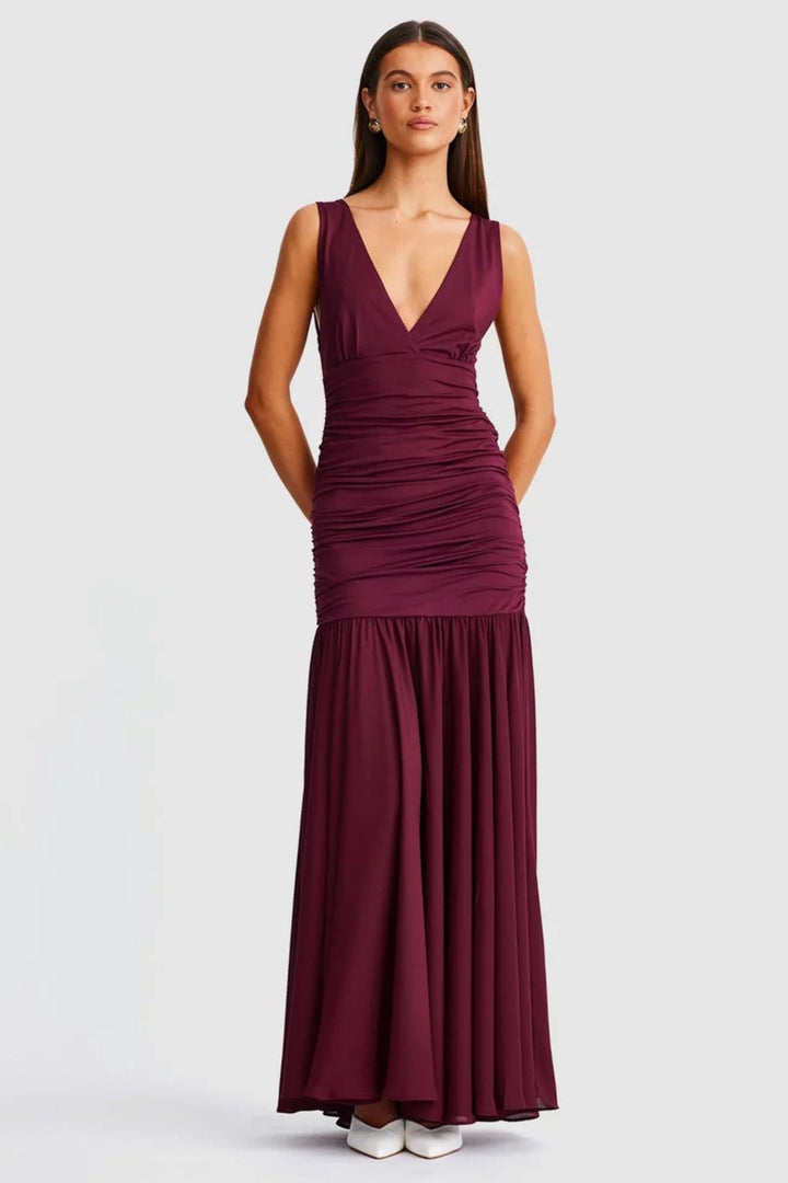 green emerald velvet dress SNDYS - Women's Red Maxi Dresses - Neve V-Neck Maxi Dress