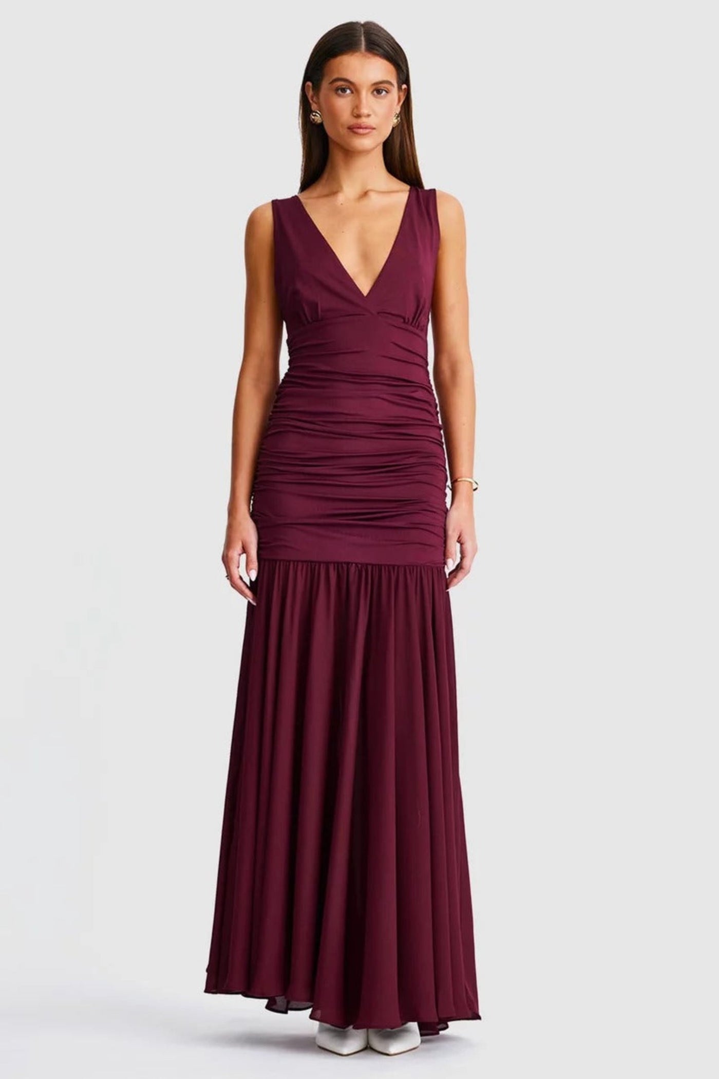 Neve V-Neck Maxi Dress - Cranberry