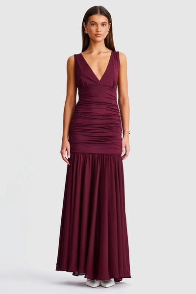 Neve V-Neck Maxi Dress - Cranberry