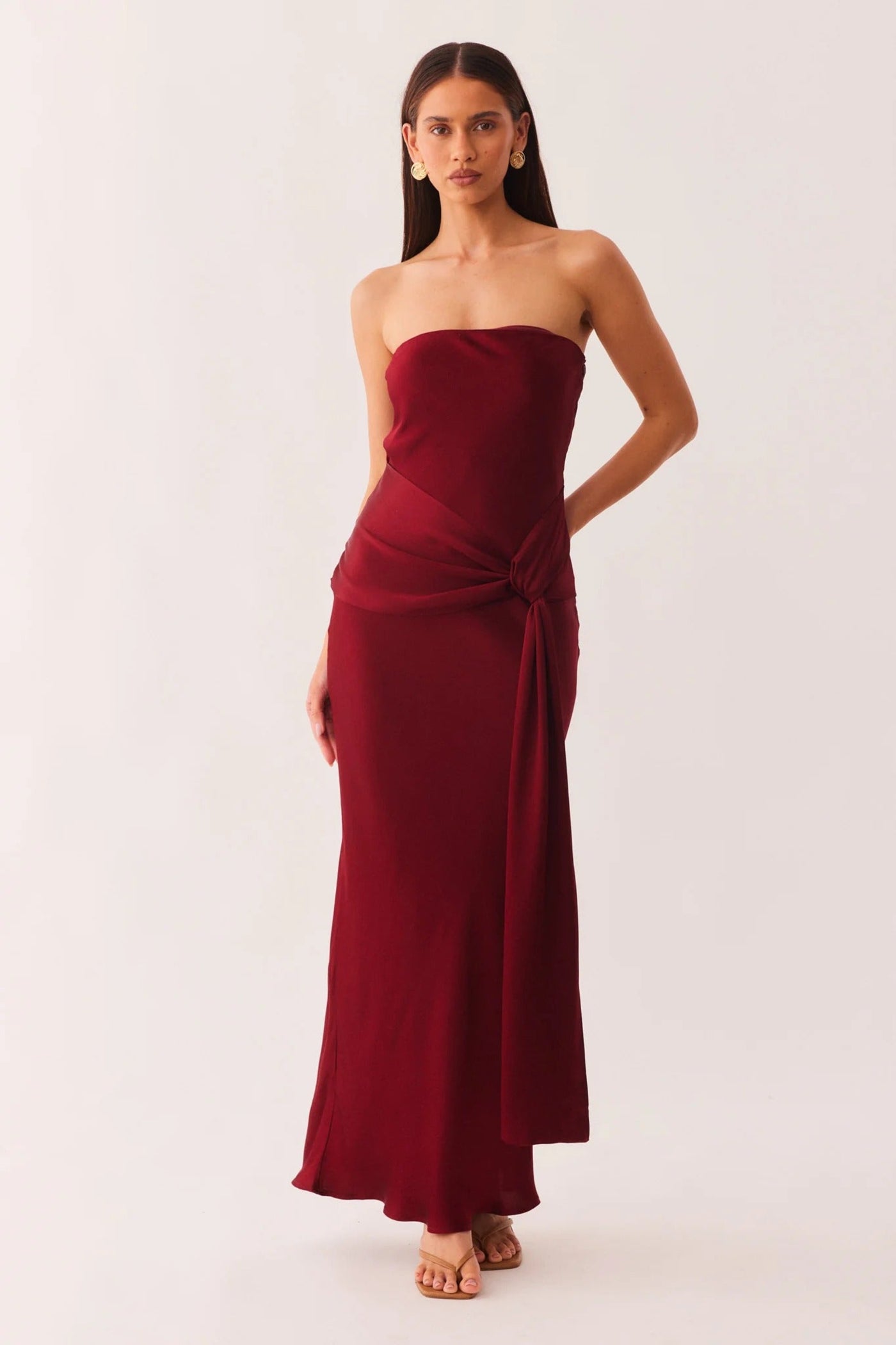 Angie Front Tie Maxi Dress - Wine