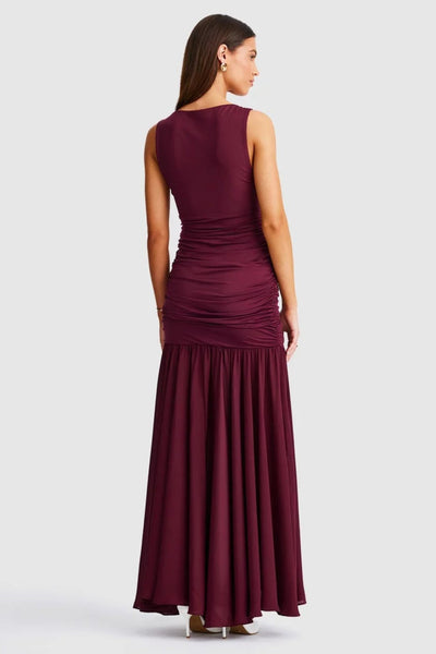Neve V-Neck Maxi Dress - Cranberry