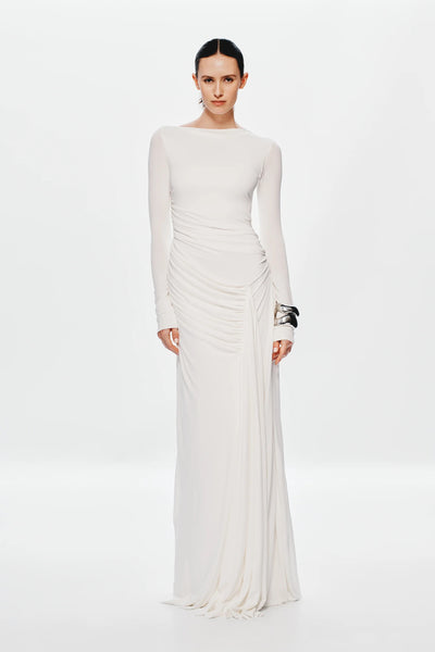 Misha Glacier Cupro Long Sleeve Maxi Dress - Ivory