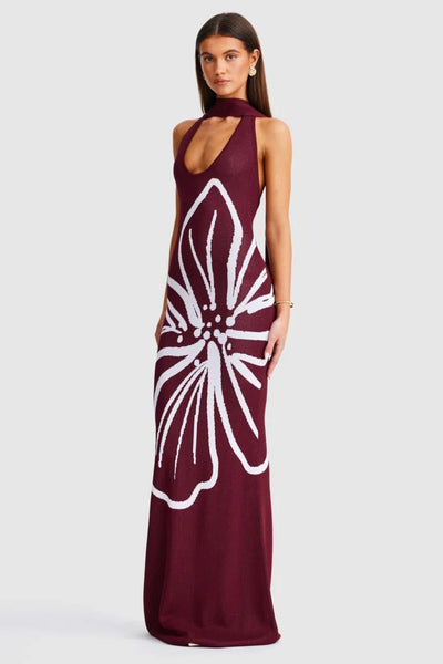Jemima Halterneck Maxi Dress - Cranberry