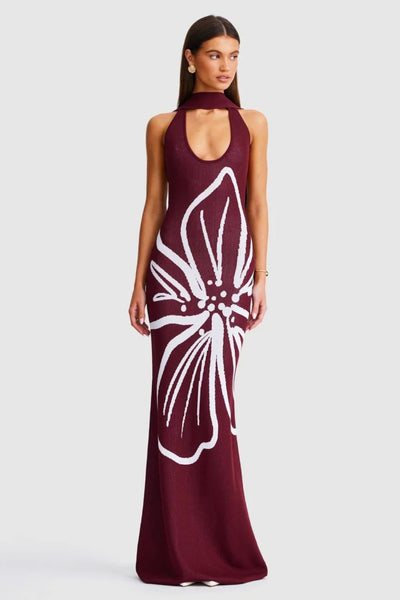 Jemima Halterneck Maxi Dress - Cranberry