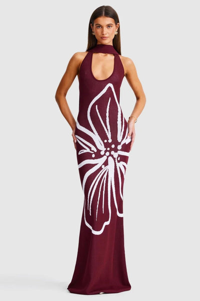 Jemima Halterneck Maxi Dress - Cranberry
