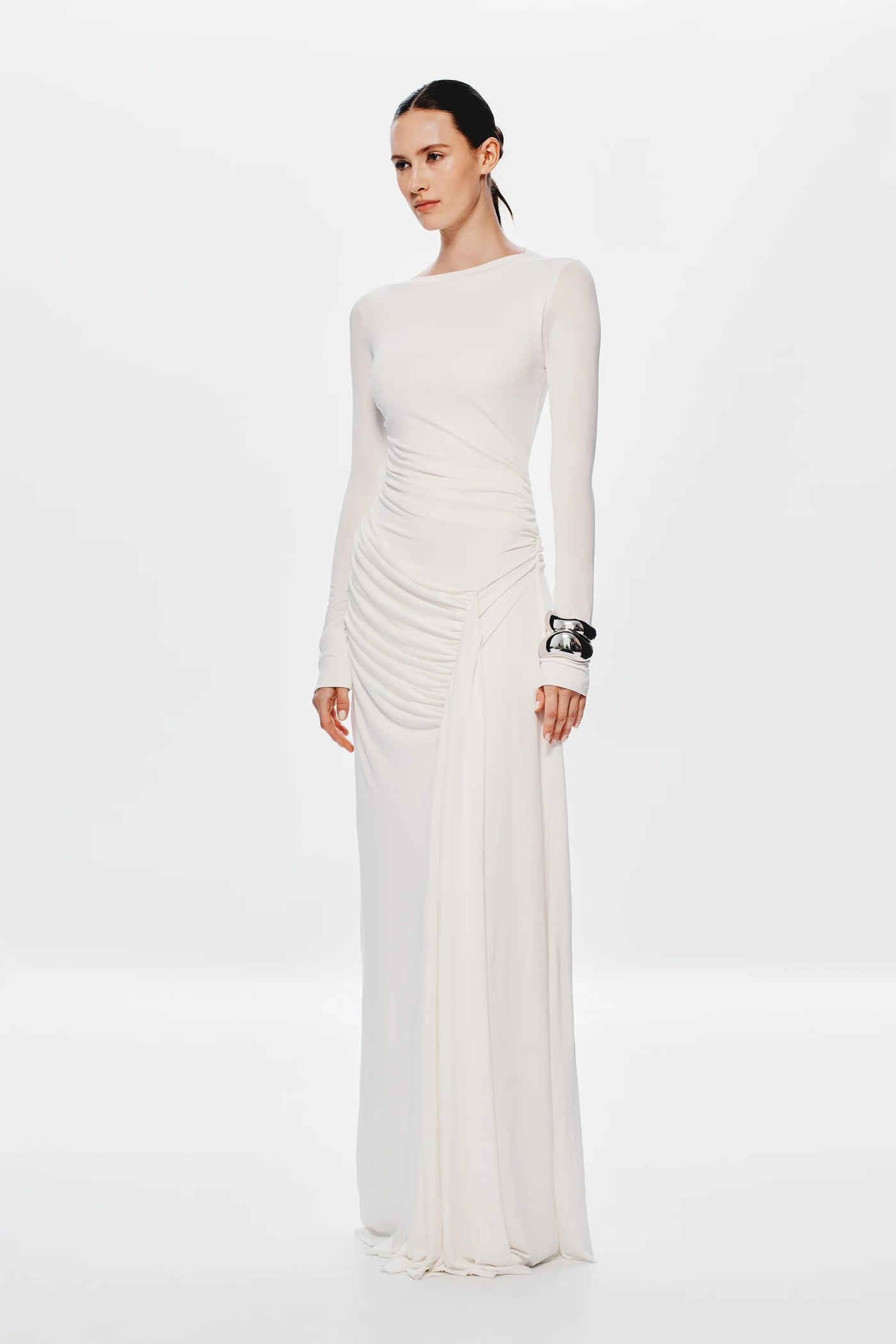 Misha Glacier Cupro Long Sleeve Maxi Dress - Ivory