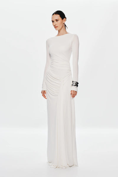 Misha Glacier Cupro Long Sleeve Maxi Dress - Ivory