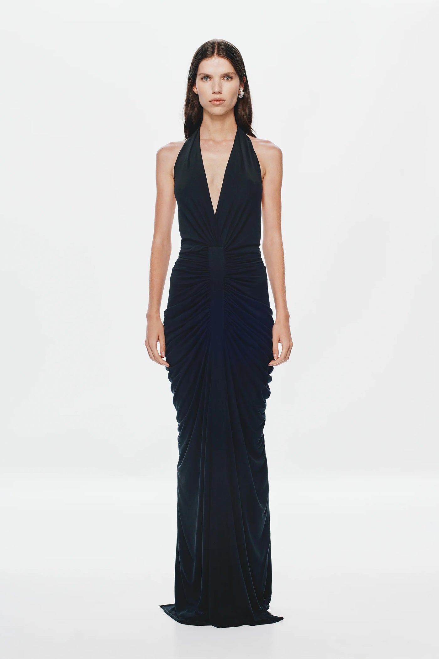 Misha Venus Gathered Cupro Dress - Black