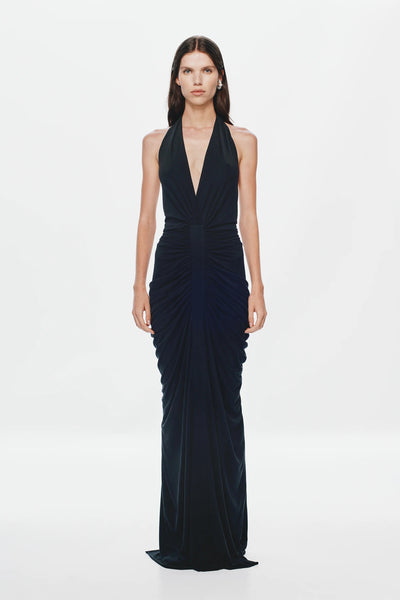 Misha Venus Gathered Cupro Dress - Black